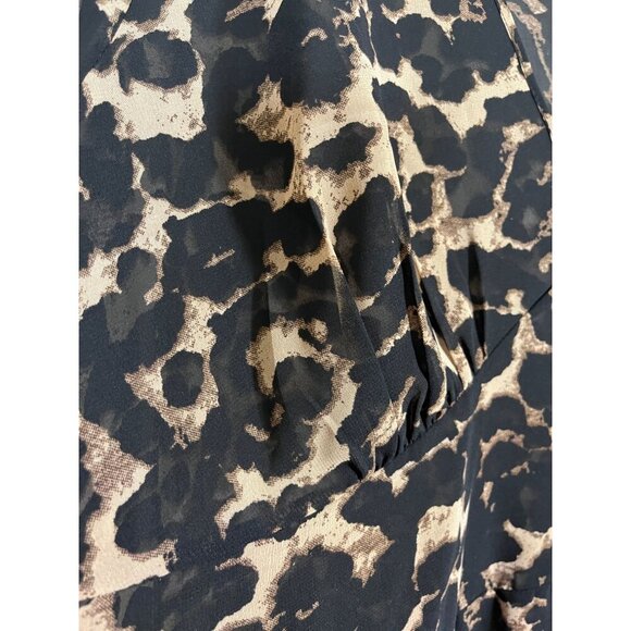 Boohoo Dress Women 16 Brown Animal Print Sheer Safari Beach Resort Neutral 80s - Picture 6 of 13